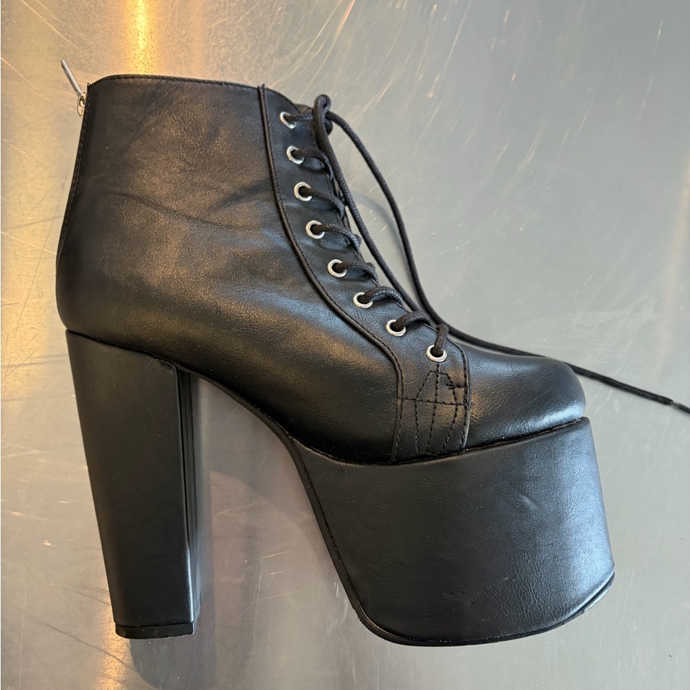 Demonia Black Lace-Up Platform Ankle Boot